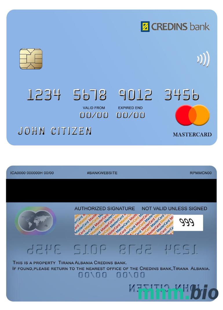 Albania Credins bank przykład karty mastercard w formacie PSD